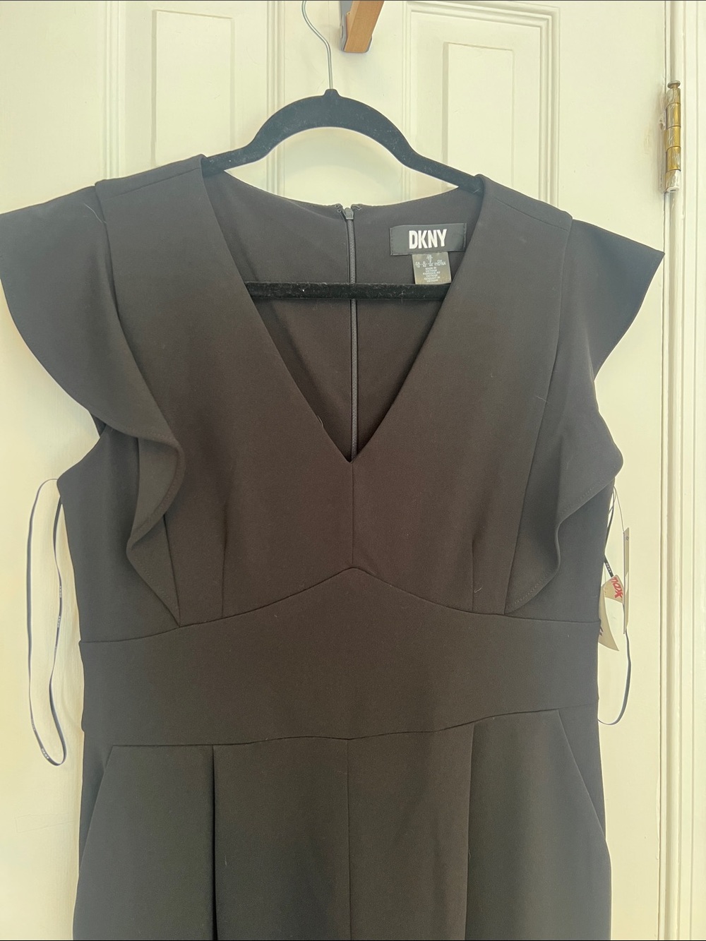 NWT | DKNY Black V-Neck Flutter-Sleeve Jumpsuit - Picture 6 of 10